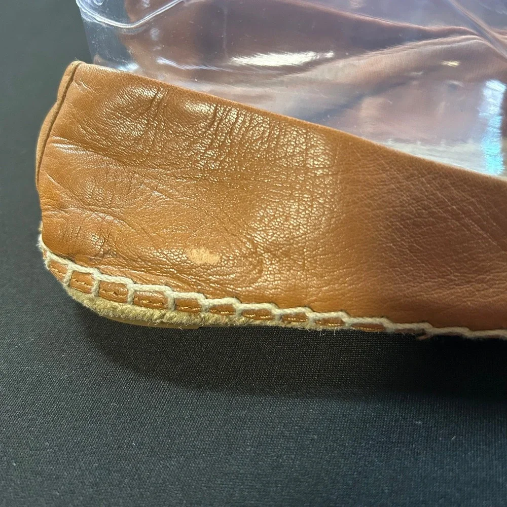 Tory Burch Women's Cognac Brown leather‎ jute espadrille flats logo